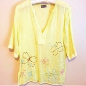 Anthropologie Fei Pursuit Of Happiness popover sequined top sunshine yellow